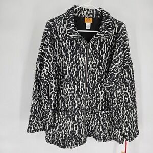 Ruby Rd Womens‎ XL Quilted Leopard Print Zip Up Jacket Black White 58132 DM NWT